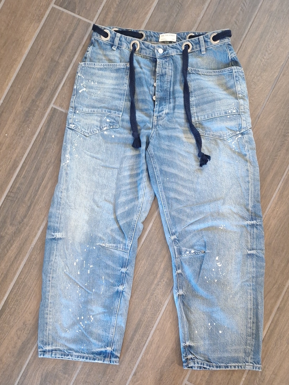Free People Moxie Low Slung Paint Splatter Barrel Jeans 33 Long Artsy - Picture 4 of 13